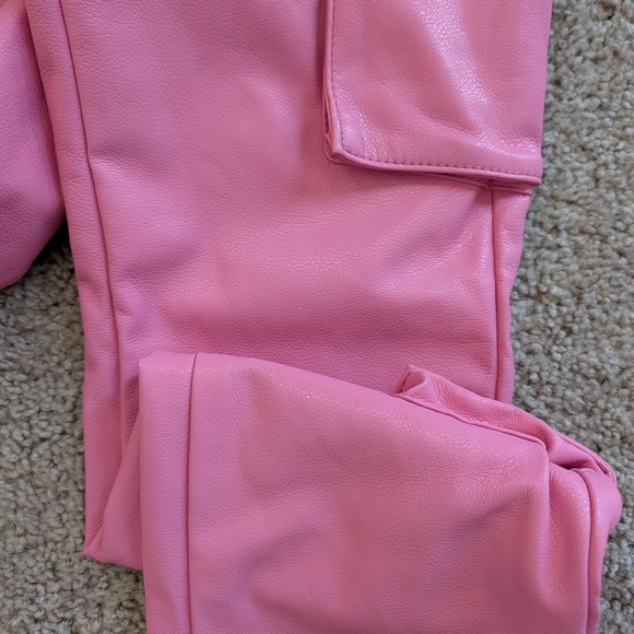 Valabasas Pink Stacked Banjo Rose Faux Leather Flare Jeans Size 32 - Picture 9 of 15